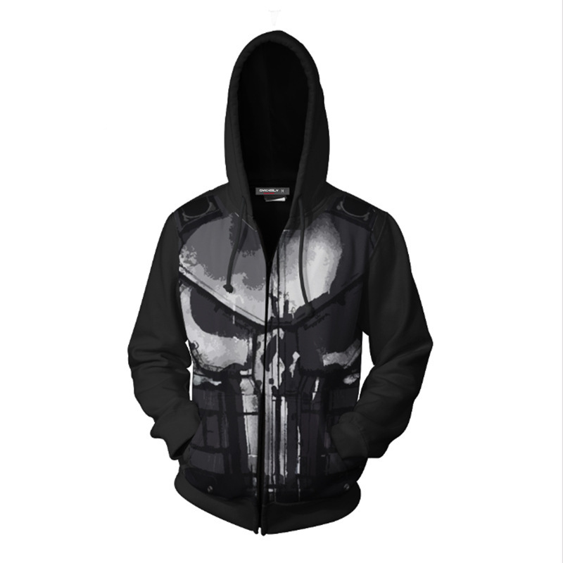 3D プリント パニッシャー ジップアップ パーカー、Ali - Embroidery Zip Up Hoodie のレビューと価格