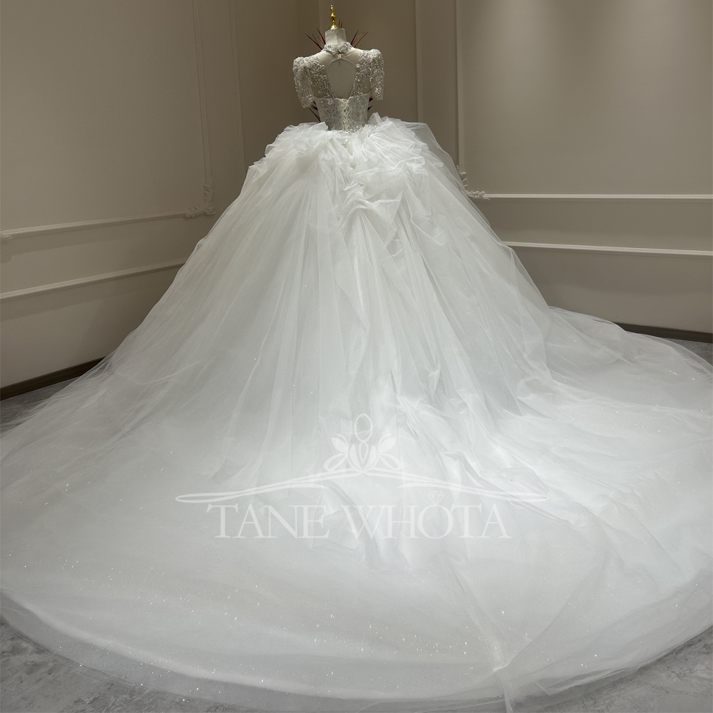 女性用ウェディングドレス Oネック 半袖 レースアップ キー - Embroidery Organza のレビューと価格