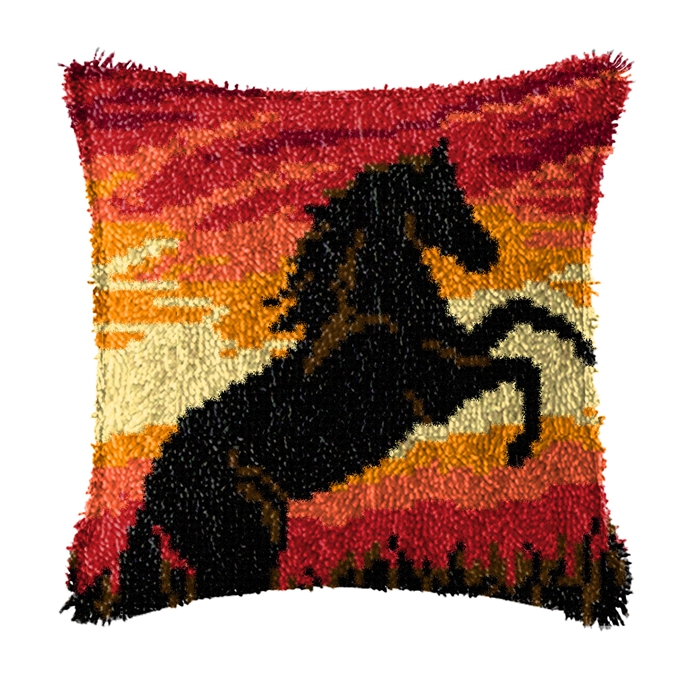象の馬の動物のラッチフックキット、スミルナ枕カバーノット、枕 - Embroidery Knot のレビューと価格