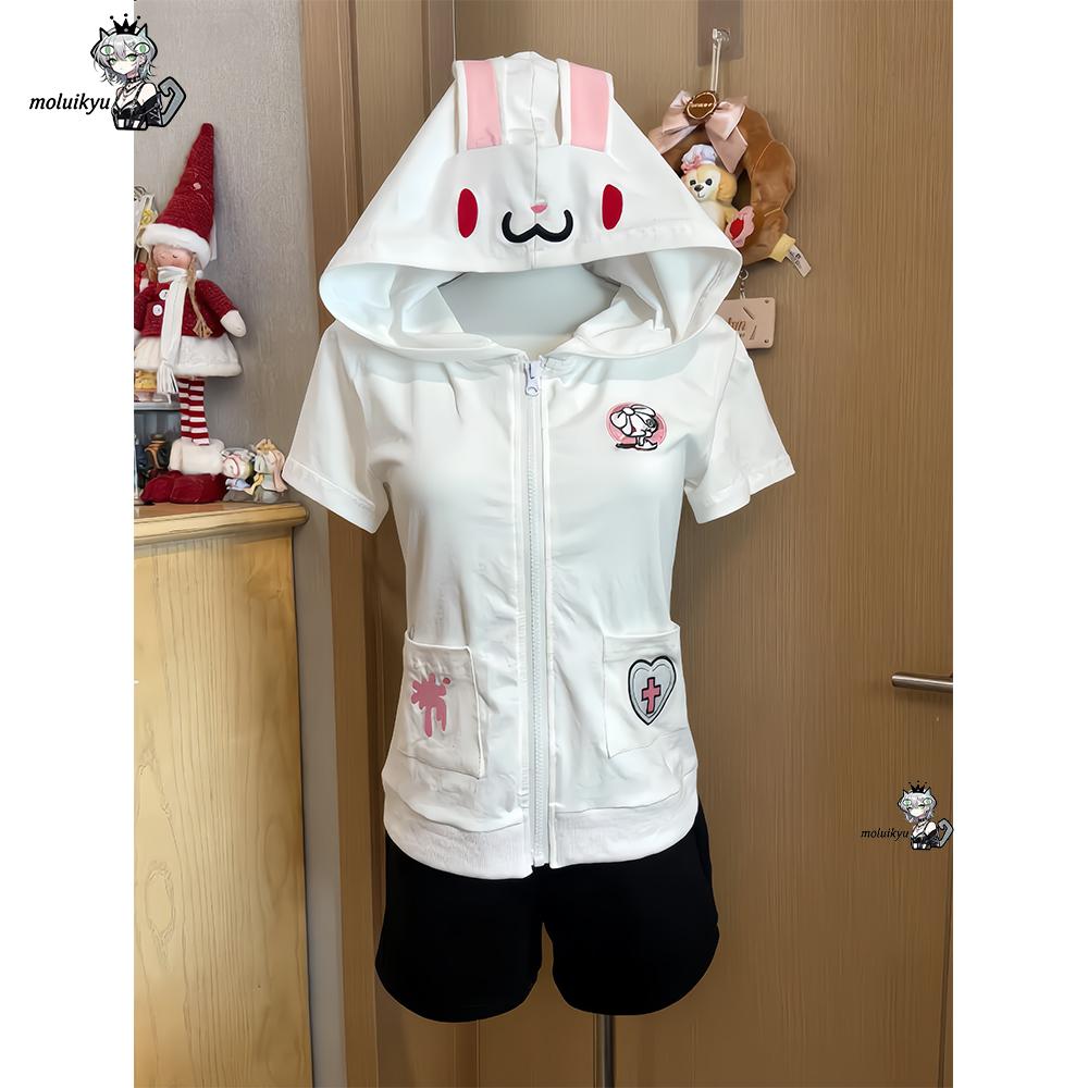 かわいいアニメ柄半袖ジップアップコート Y2K ゴシック刺繍 - Embroidery Zip Up Hoodie のレビューと価格