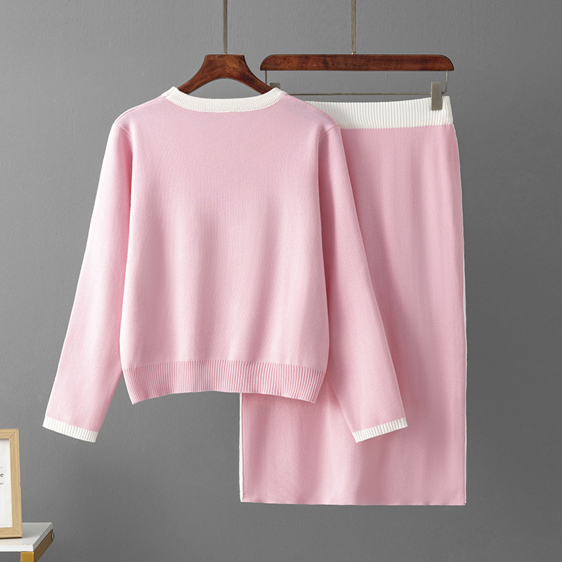 韓国デザインの女性用2点セット,ラウンドカラーのニットウェア - Embroidery Class のレビューと価格