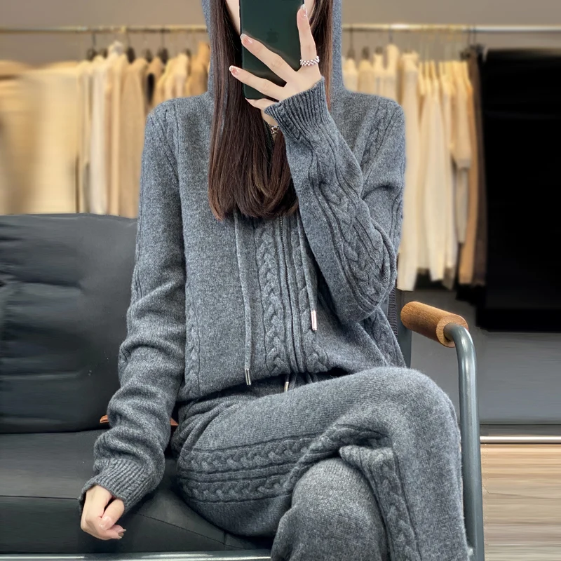 レディースピュアカシミヤフード付きカーディガン2点セット、ツ - Embroidery Zip Up Hoodie のレビューと価格