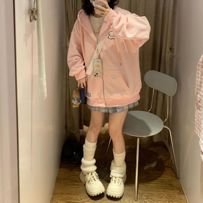 女性のための日本のカワイイジップアップパーカー、甘い女の子、 - Embroidery Zip Up Hoodie のレビューと価格
