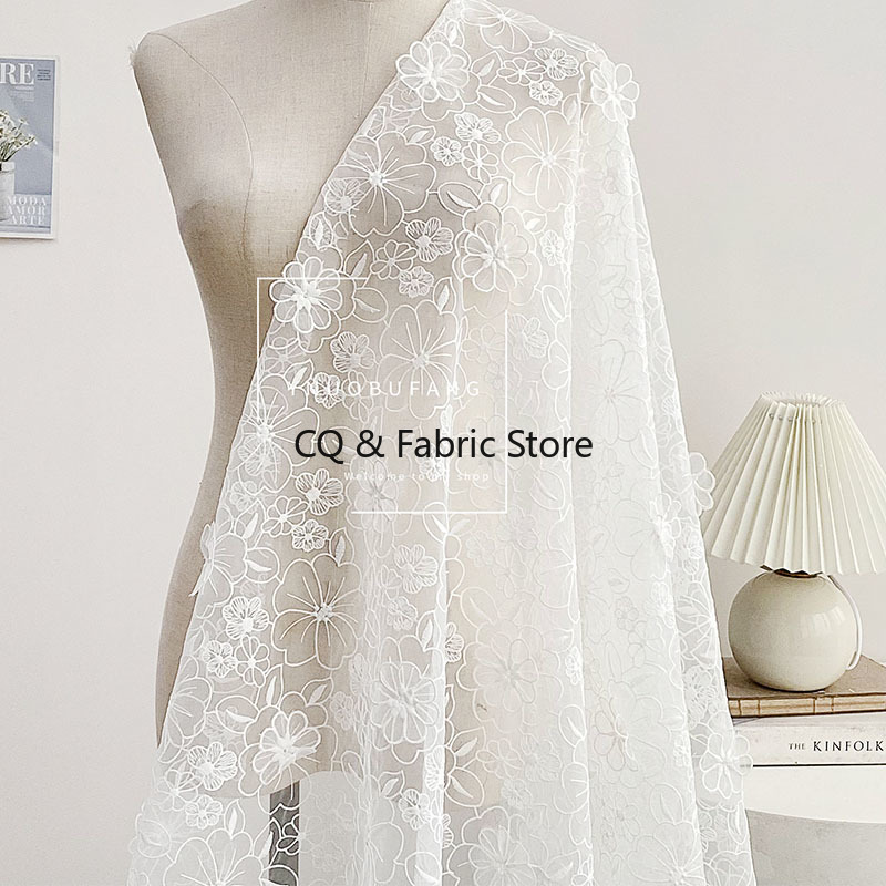 純白オーガンザ 3D 二層刺繍レース生地ファッション衣類ウェ - Embroidery Organza のレビューと価格